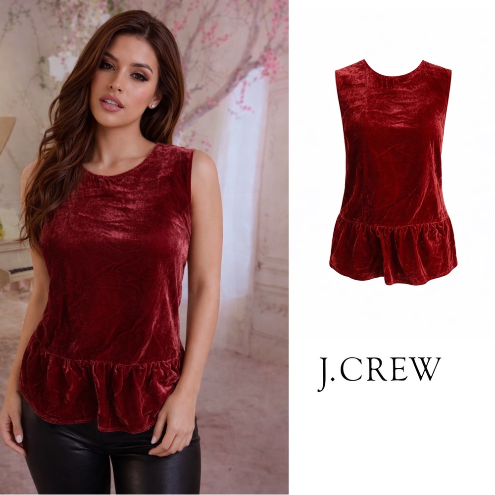 NEW J Crew Red Velvet Peplum Blouse
